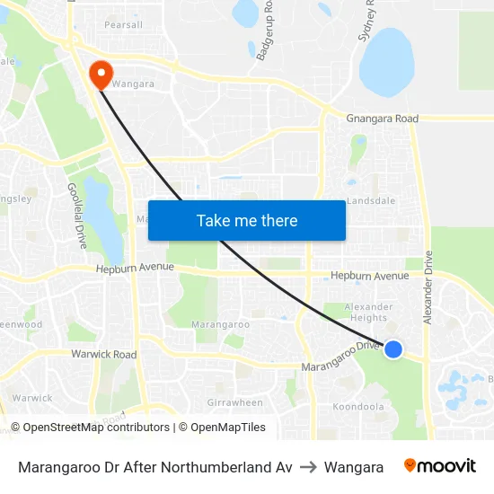 Marangaroo Dr After Northumberland Av to Wangara map