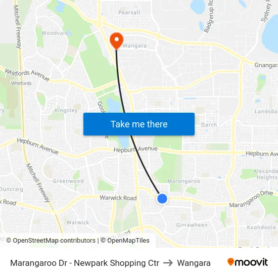 Marangaroo Dr - Newpark Shopping Ctr to Wangara map