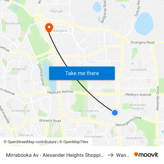 Mirrabooka Av - Alexander Heights Shopping Ctr Stand 2 to Wangara map