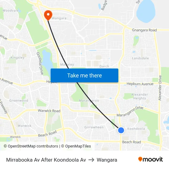 Mirrabooka Av After Koondoola Av to Wangara map
