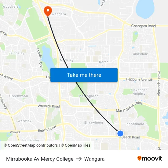 Mirrabooka Av Mercy College to Wangara map