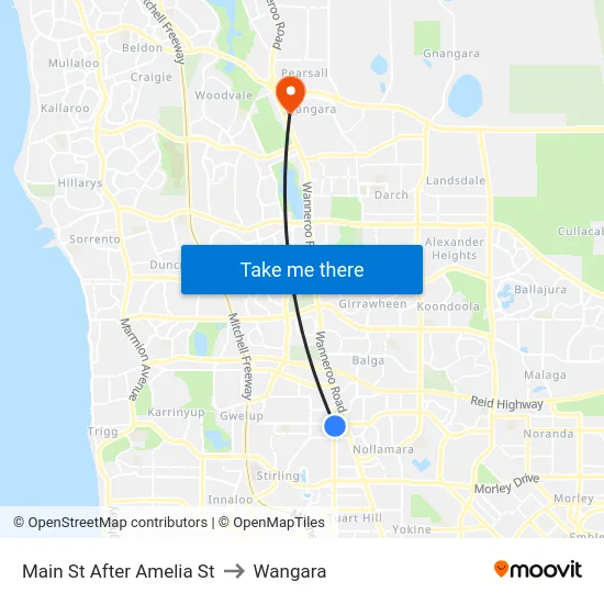 Main St After Amelia St to Wangara map