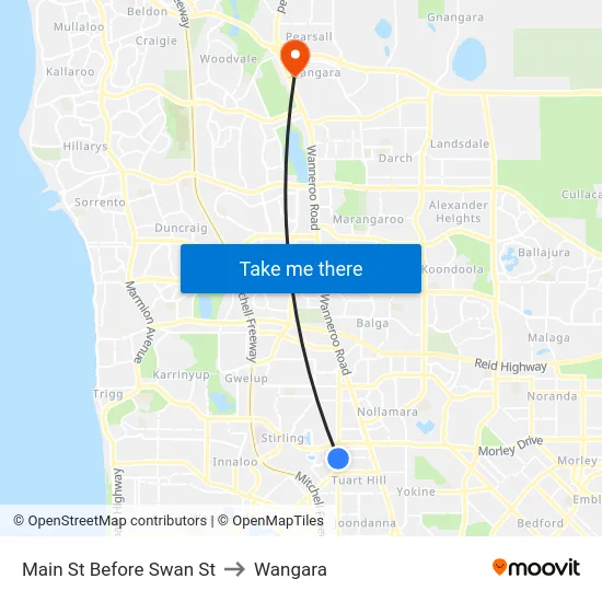 Main St Before Swan St to Wangara map