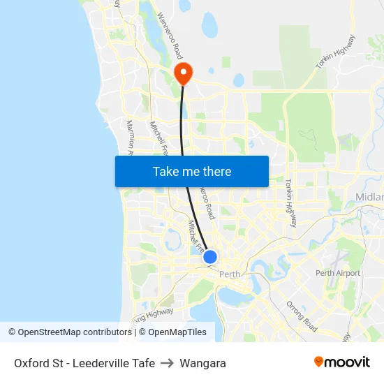 Oxford St - Leederville Tafe to Wangara map