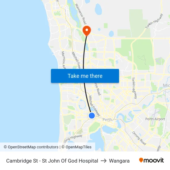 Cambridge St - St John Of God Hospital to Wangara map