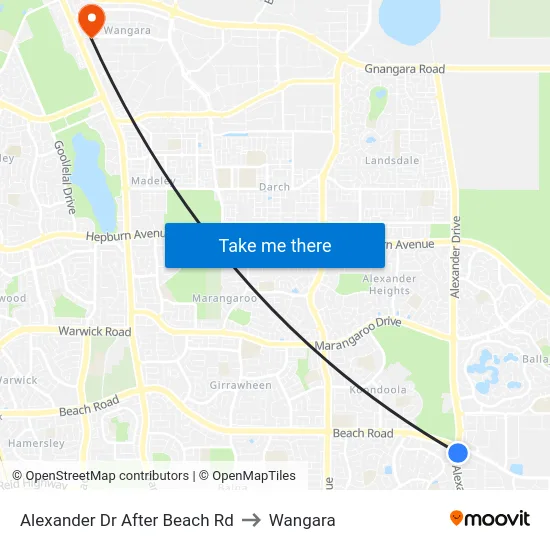 Alexander Dr After Beach Rd to Wangara map