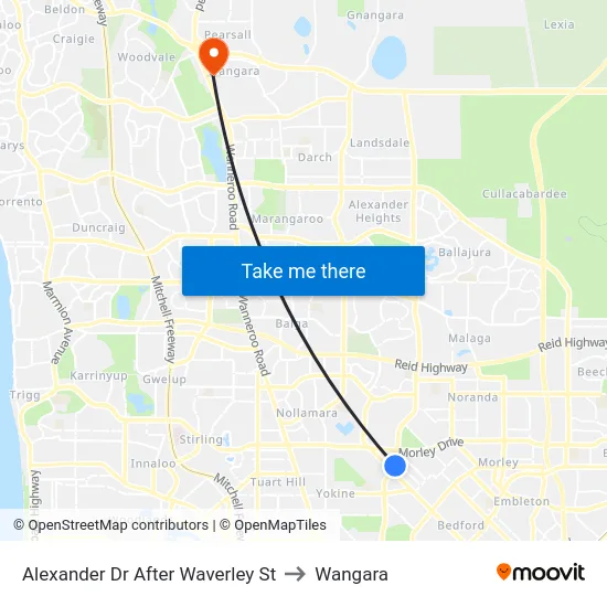 Alexander Dr After Waverley St to Wangara map