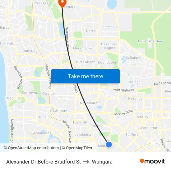 Alexander Dr Before Bradford St to Wangara map