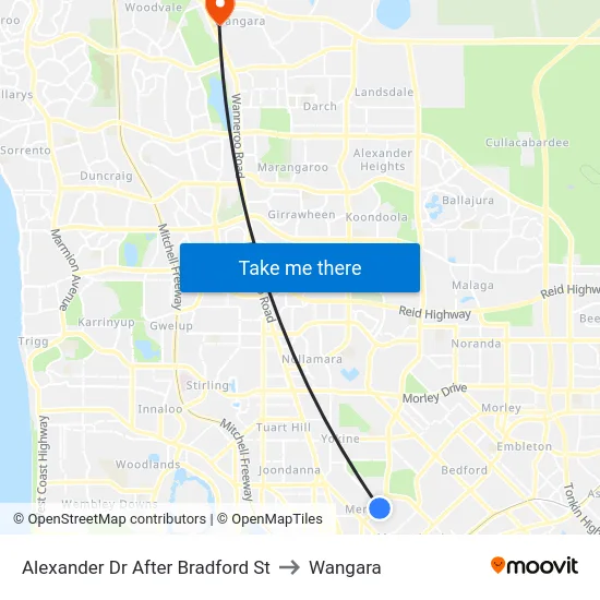 Alexander Dr After Bradford St to Wangara map