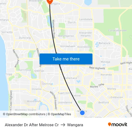 Alexander Dr After Melrose Cr to Wangara map