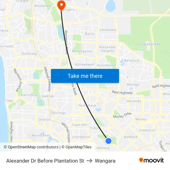 Alexander Dr Before Plantation St to Wangara map