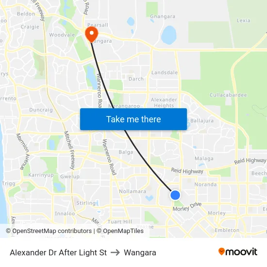 Alexander Dr After Light St to Wangara map