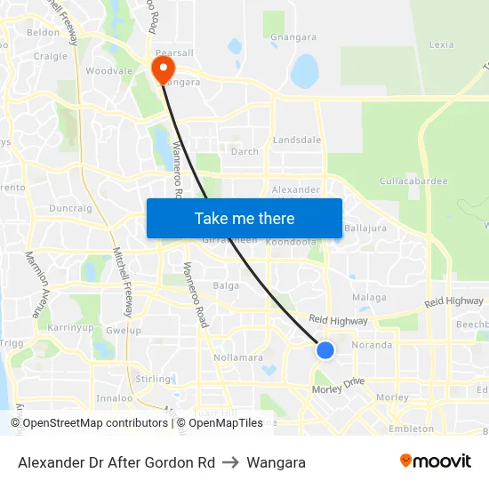 Alexander Dr After Gordon Rd to Wangara map