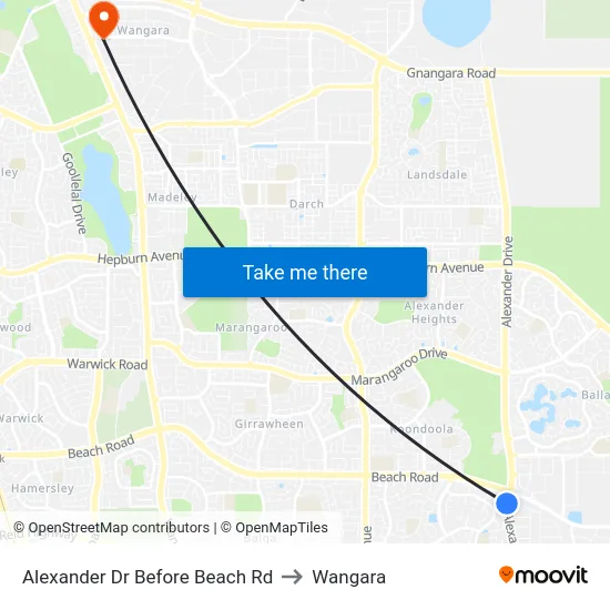 Alexander Dr Before Beach Rd to Wangara map