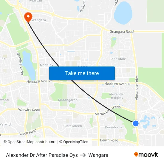 Alexander Dr After Paradise Qys to Wangara map