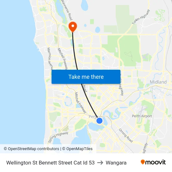 Wellington St Bennett Street Cat Id 53 to Wangara map