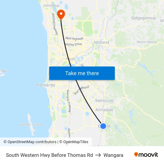 South Western Hwy Before Thomas Rd to Wangara map