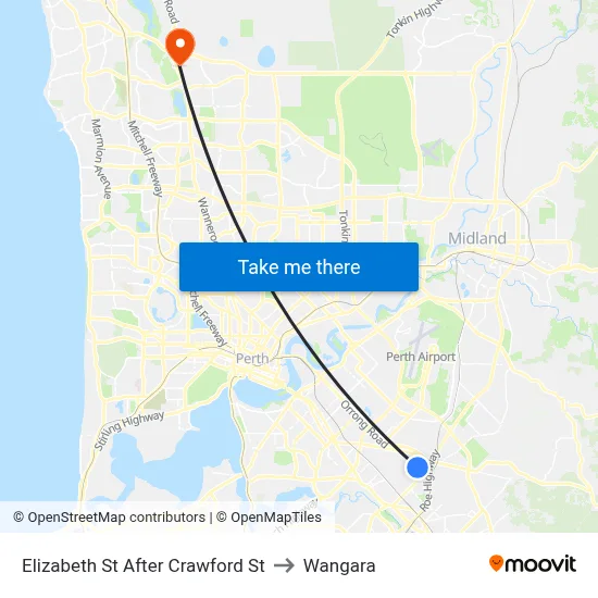 Elizabeth St After Crawford St to Wangara map