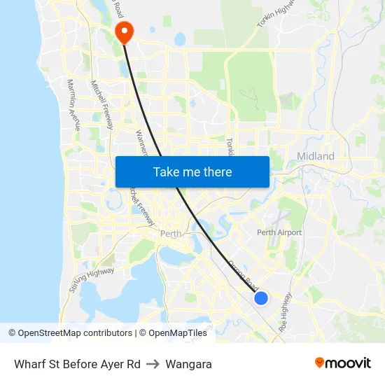 Wharf St Before Ayer Rd to Wangara map