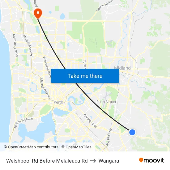 Welshpool Rd Before Melaleuca Rd to Wangara map