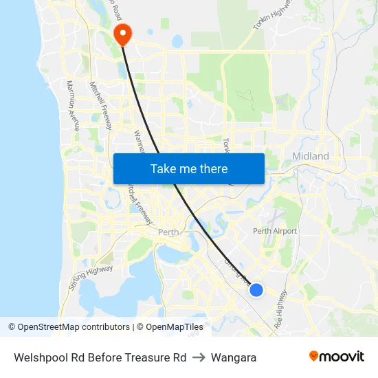 Welshpool Rd Before Treasure Rd to Wangara map