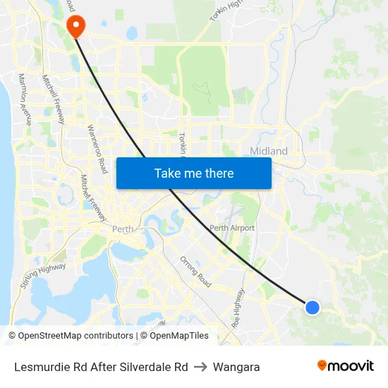 Lesmurdie Rd After Silverdale Rd to Wangara map
