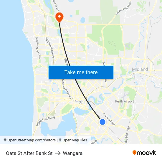 Oats St After Bank St to Wangara map