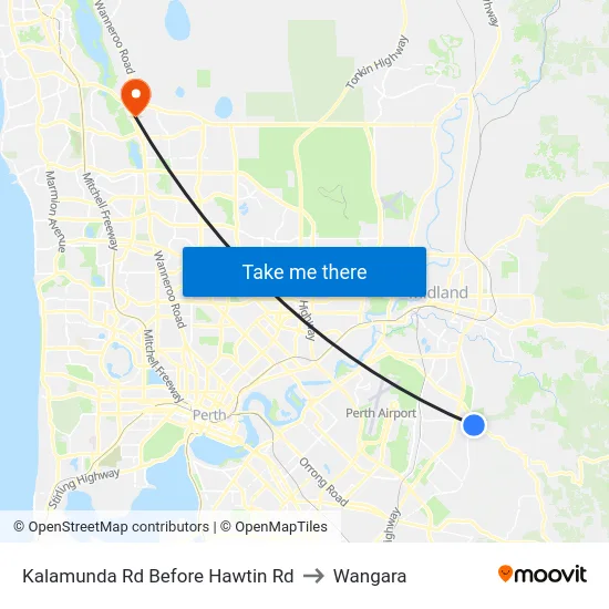 Kalamunda Rd Before Hawtin Rd to Wangara map