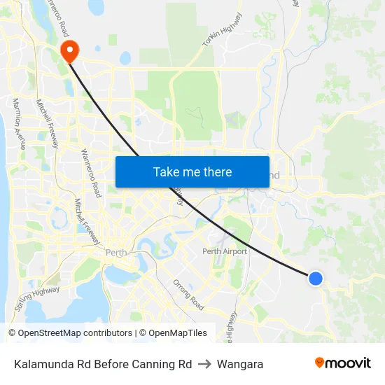 Kalamunda Rd Before Canning Rd to Wangara map