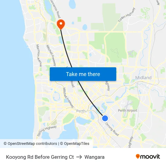 Kooyong Rd Before Gerring Ct to Wangara map