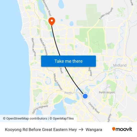 Kooyong Rd Before Great Eastern Hwy to Wangara map