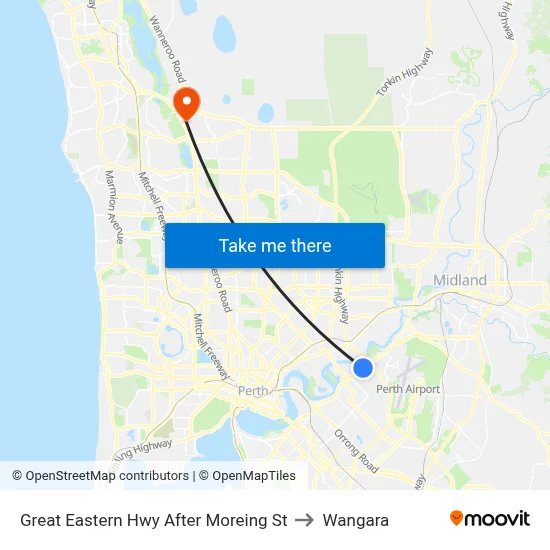 Great Eastern Hwy After Moreing St to Wangara map