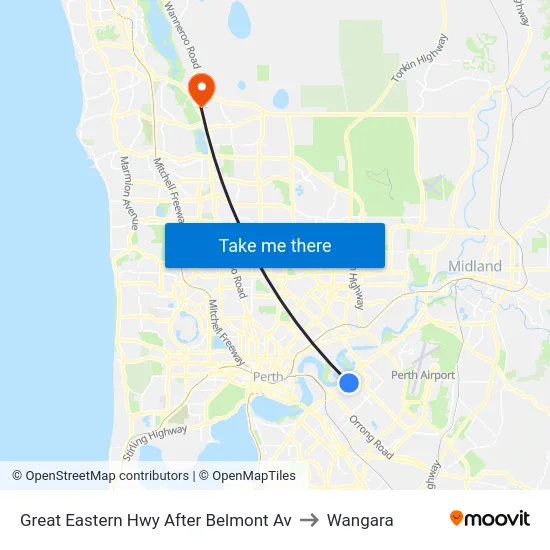 Great Eastern Hwy After Belmont Av to Wangara map