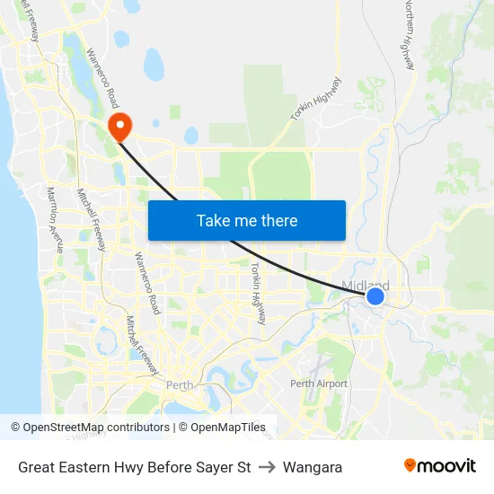 Great Eastern Hwy Before Sayer St to Wangara map