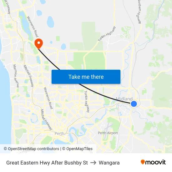 Great Eastern Hwy After Bushby St to Wangara map