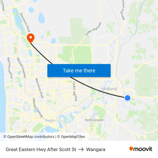 Great Eastern Hwy After Scott St to Wangara map