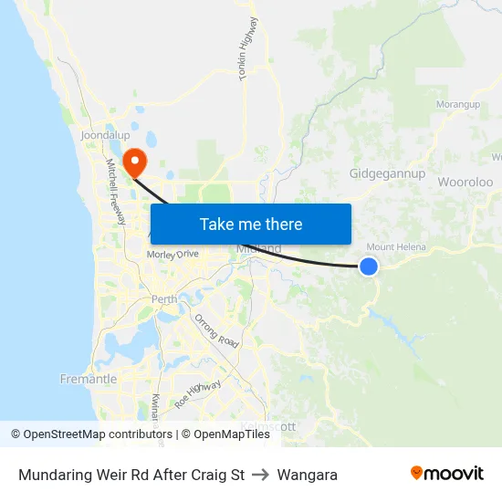 Mundaring Weir Rd After Craig St to Wangara map