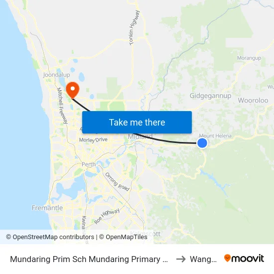Mundaring Prim Sch   Mundaring Primary School to Wangara map