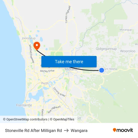Stoneville Rd After Milligan Rd to Wangara map