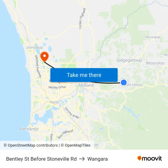 Bentley St Before Stoneville Rd to Wangara map