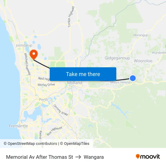Memorial Av After Thomas St to Wangara map