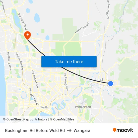 Buckingham Rd Before Weld Rd to Wangara map