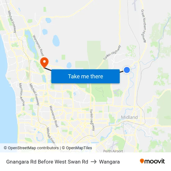 Gnangara Rd Before West Swan Rd to Wangara map