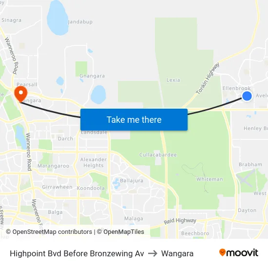 Highpoint Bvd Before Bronzewing Av to Wangara map