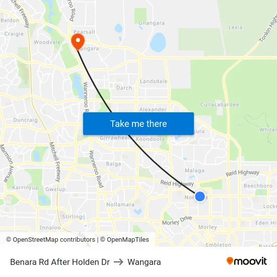 Benara Rd After Holden Dr to Wangara map