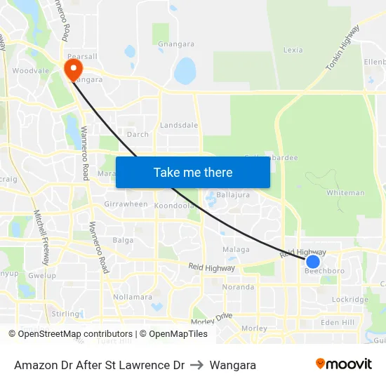 Amazon Dr After St Lawrence Dr to Wangara map