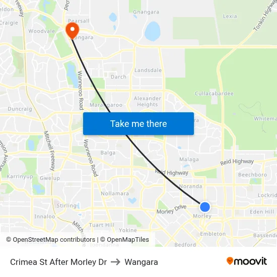 Crimea St After Morley Dr to Wangara map