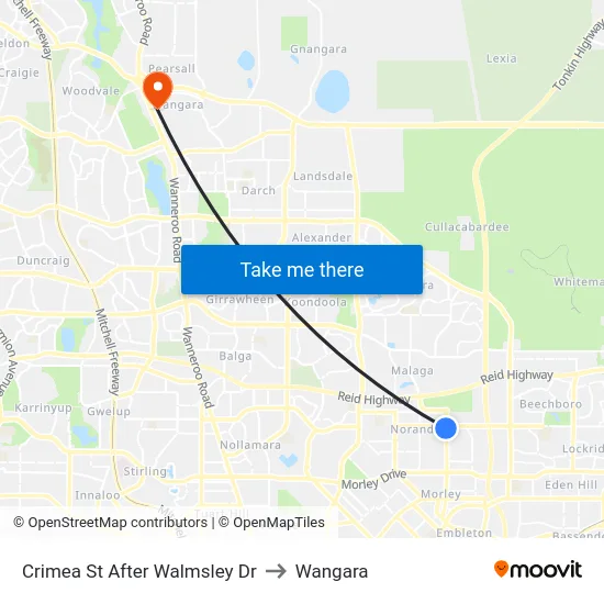 Crimea St After Walmsley Dr to Wangara map