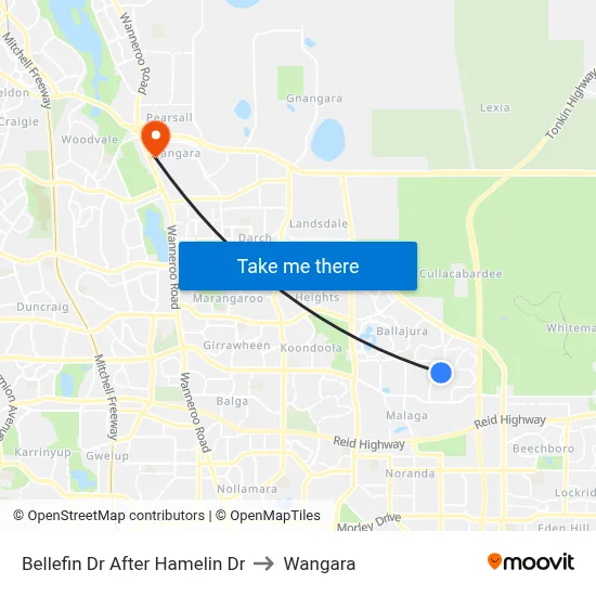 Bellefin Dr After Hamelin Dr to Wangara map