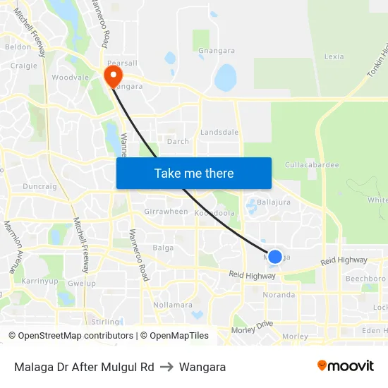 Malaga Dr After Mulgul Rd to Wangara map